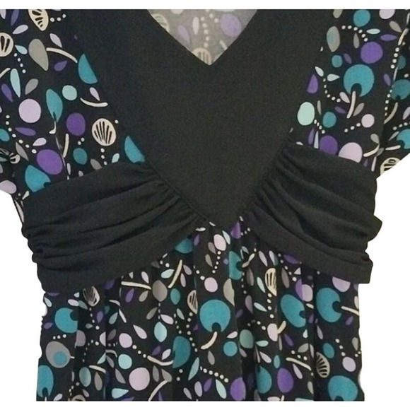 Bisou Bisou XL Women Wrap Dress Cherry Blossom Pattern Geometric Empire Waist - Picture 5 of 5